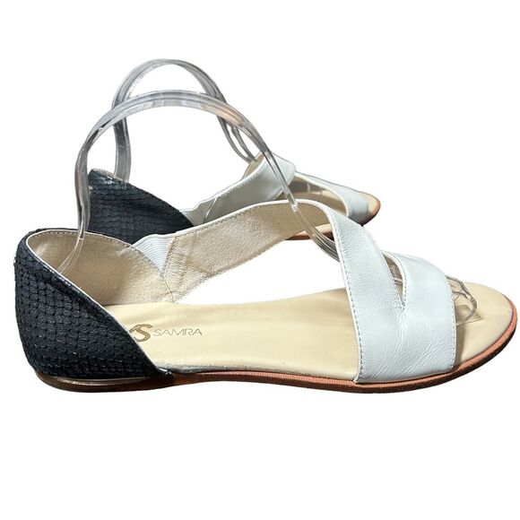 YOSI SAMRA Casey Crossover Leather Sandal WCE-200-715 Biscotti Black/White Sz 9 - Picture 3 of 11